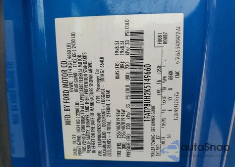 2019 Ford Mustang из США, поврежденный, VIN 1FATP8UH2K5149660